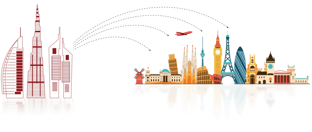 Dubai to UK movers - E House Movers international relocation route to Europe