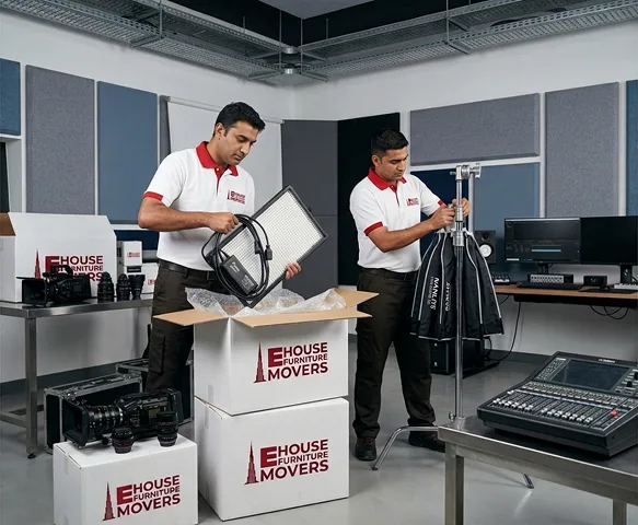 A camera case being checked against a kit list during a Dubai studio relocation