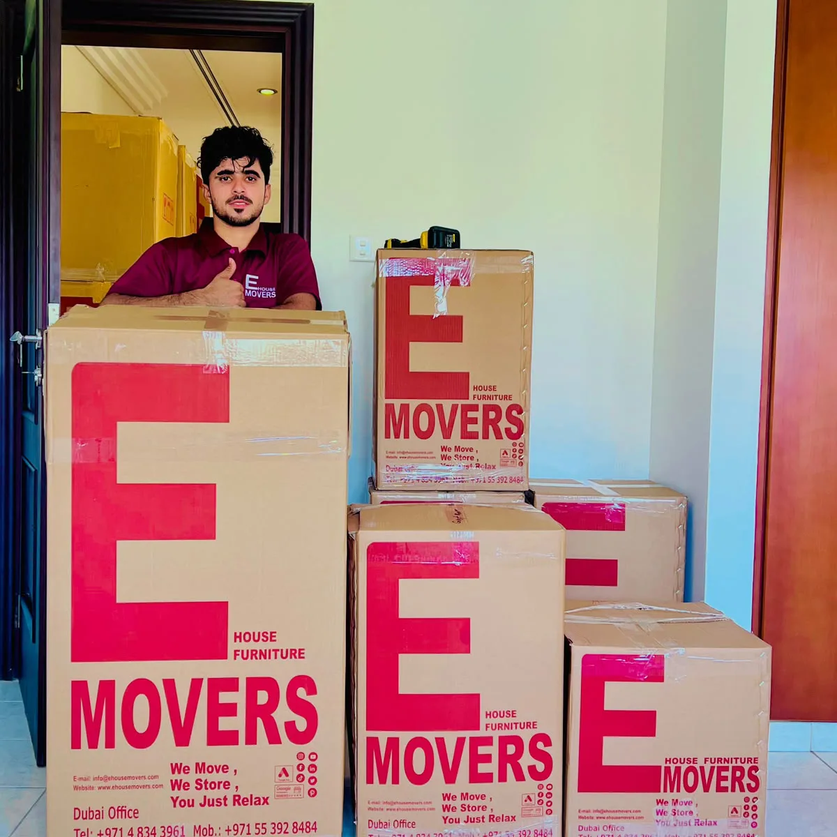 E House Movers boxes packed and stacked for storage