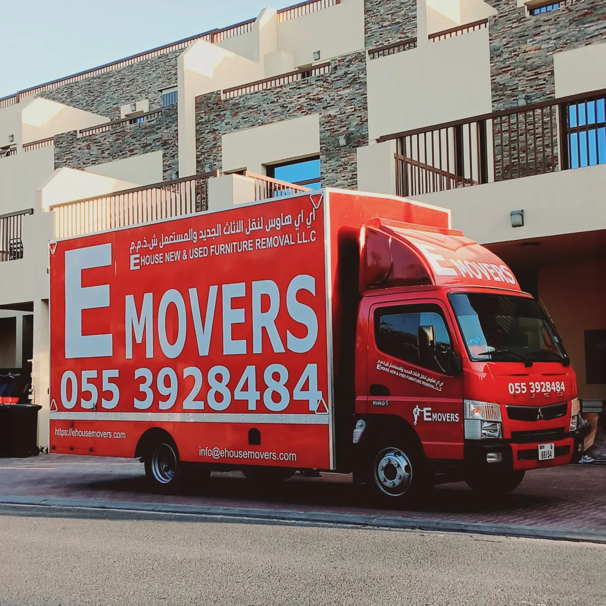 E House Movers truck ready to load an international shipment