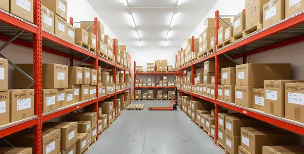 Business storage unit holding inventory and archive boxes