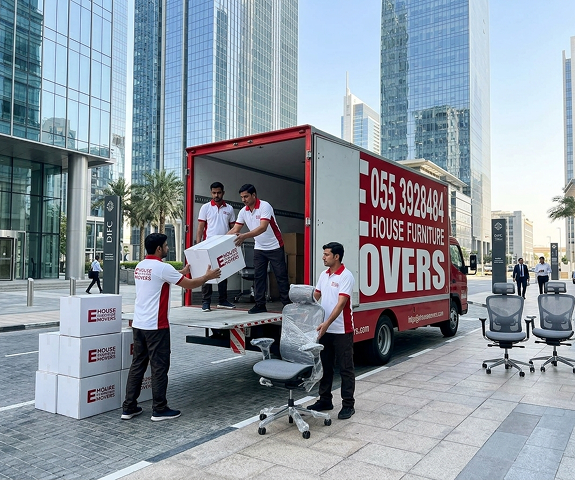 E House Movers crew relocating a government office records room in Dubai