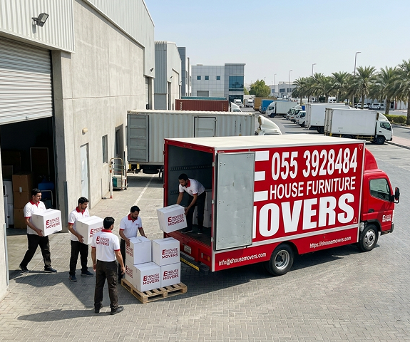 E House Movers crew relocating a logistics control room office in Dubai